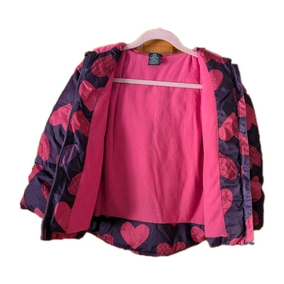 Faded Glory Kids' Puffer Jackets for Girls Plum/Pink With Hearts size 6 defects - Picture 4 of 10